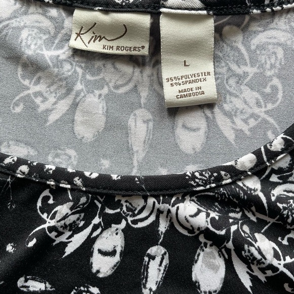 Kim Rogers Black White Patterned 3/4 Sleeve Dressy Blouse Women’s Large - Picture 5 of 9